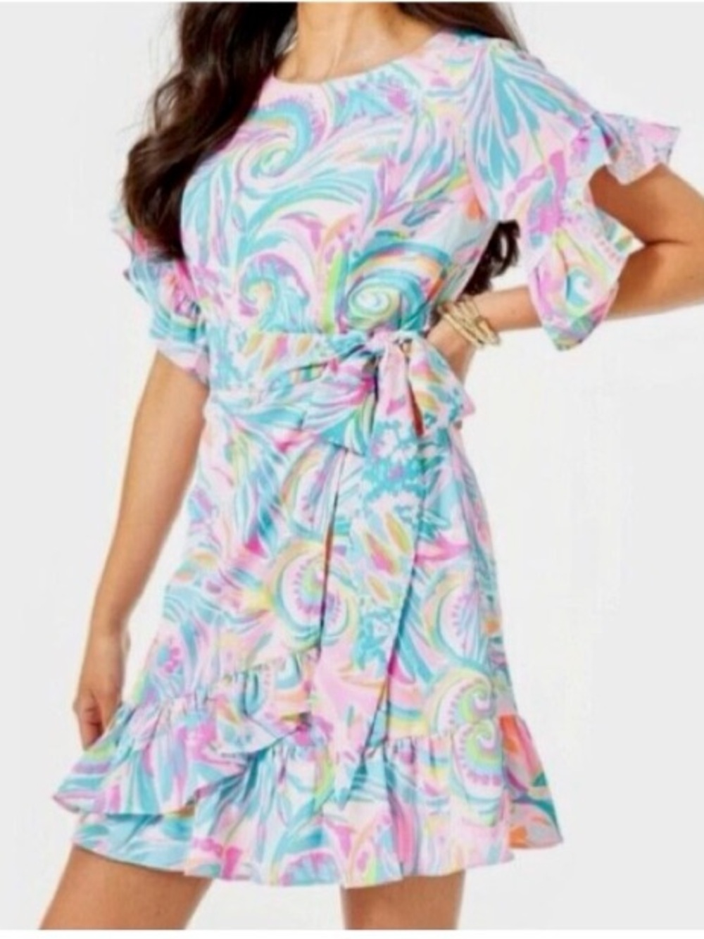 Lilly Pulitzer Darlah Stretch Tie Waist Ruffle Dress Carnivale Coral